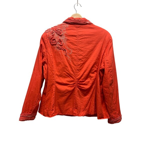 Coldwater Creek Y2K Orange Linen Embroidered Ruffled Blazer - Picture 7 of 7